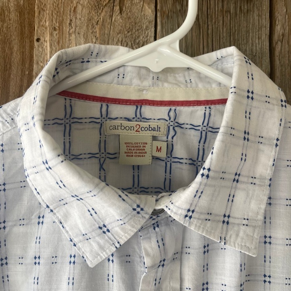 Carbon2Colbalt Medium Men's Button Down Shirt Blue White Pattern - Picture 2 of 8